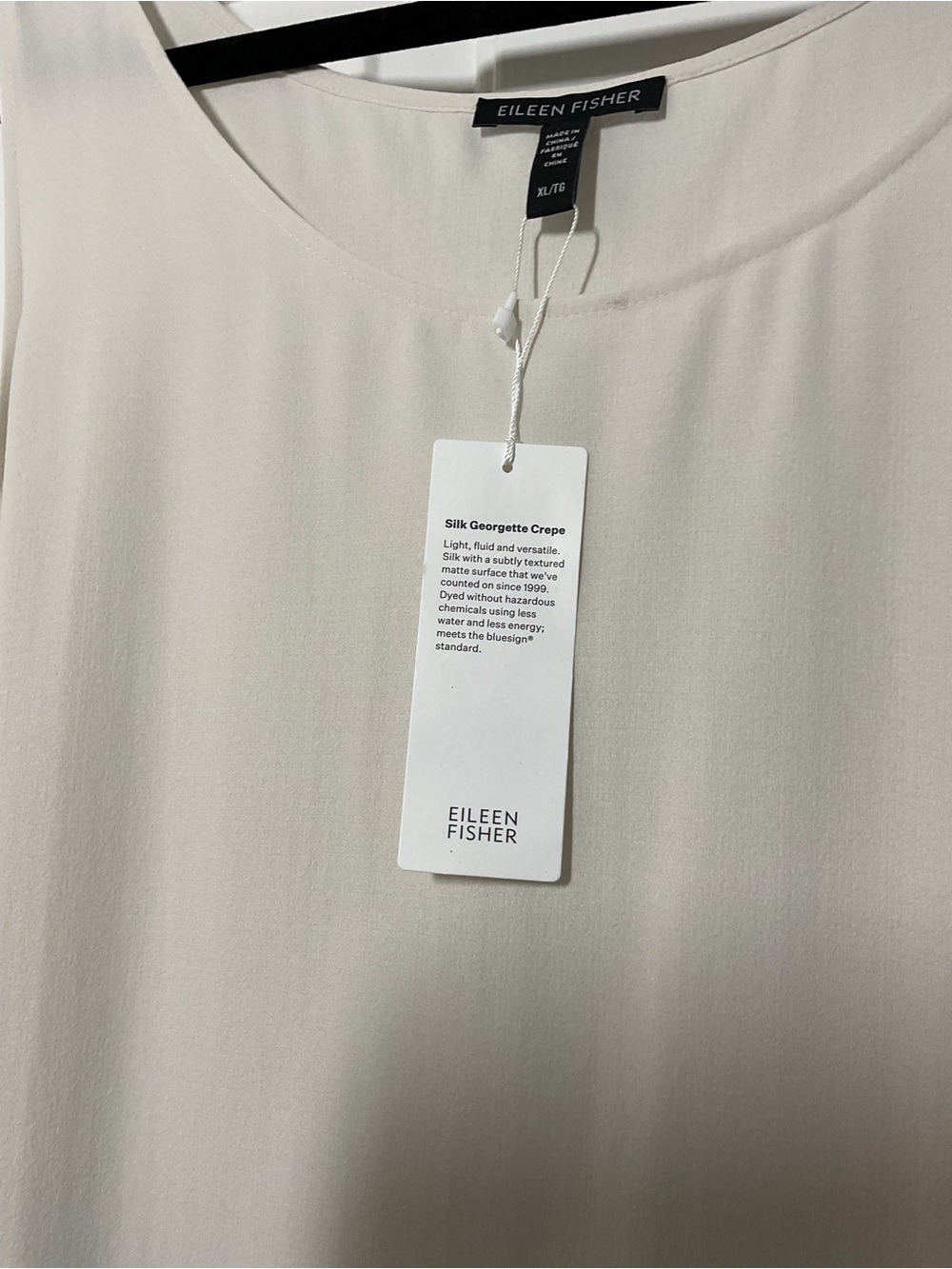 Eileen Fisher 100% Silk Georgette Crepe Shell Tank Top Bone Ivory XL NWT Washabl - Picture 9 of 9